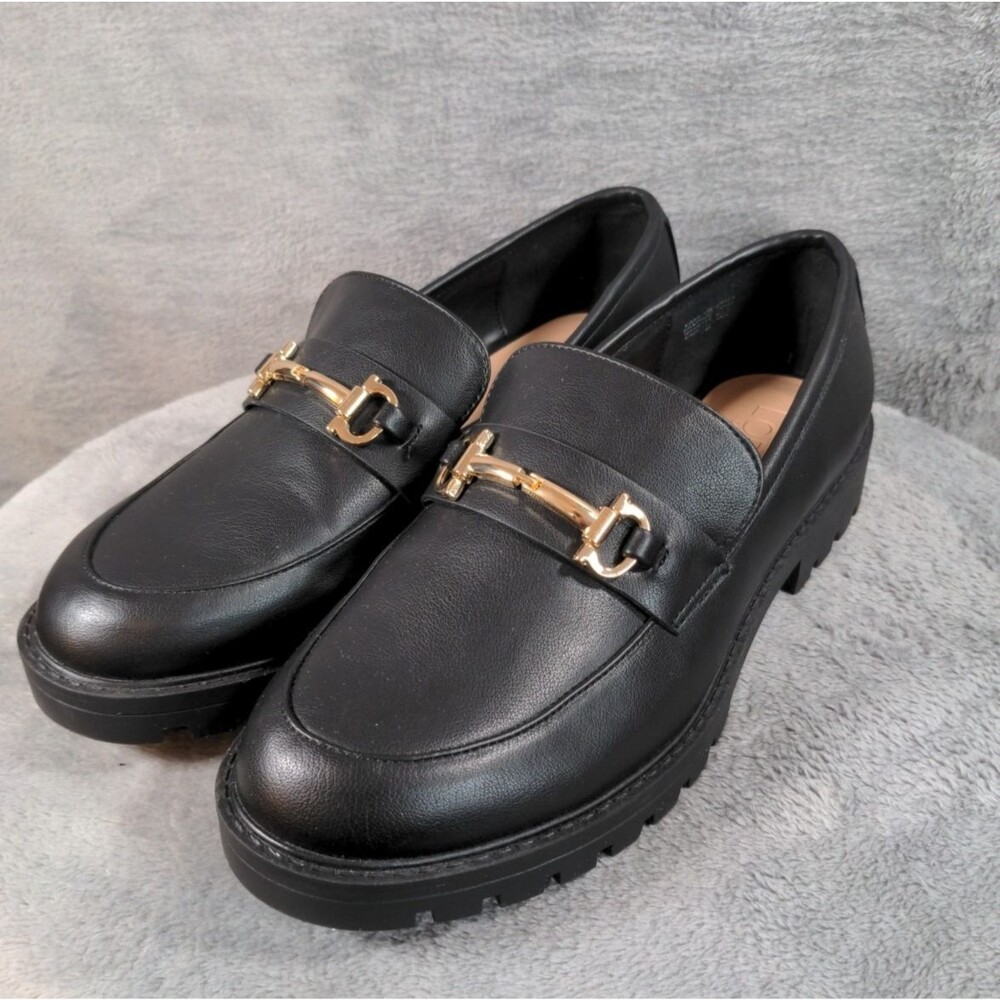Ann Taylor LOFT Horse Bit Loafers Size 10M Black Flat Chunky Heel Y2K Preppy EUC